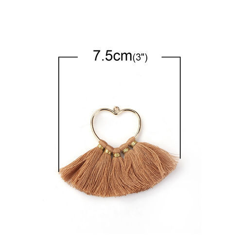 Immagine di Cotone Nappine Nappine Cuore Oro Placcato Cachi Circa 75mm x 55mm, 4 Pz