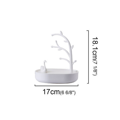 Picture of Plastic Jewelry Storage Box Displays Swan Animal White Branch 18.1cm(7 1/8") x 17cm(6 6/8") , 1 Piece