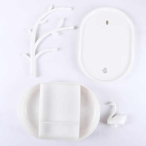 Picture of Plastic Jewelry Storage Box Displays Swan Animal White Branch 18.1cm(7 1/8") x 17cm(6 6/8") , 1 Piece