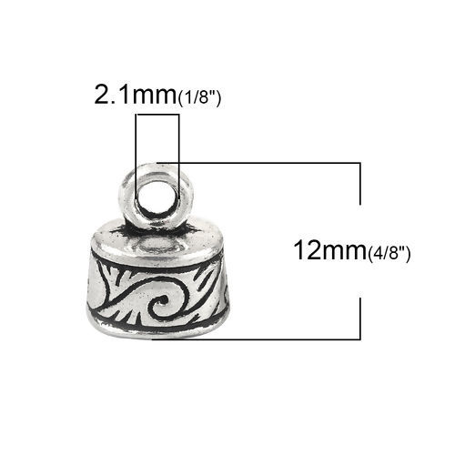 Picture of Zinc Based Alloy Tassel Beads Cap Oval Antique Silver Color Carved 12mm x 10mm, 50 PCs