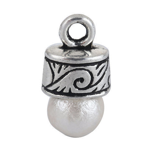 Picture of Zinc Based Alloy Tassel Beads Cap Oval Antique Silver Color Carved 12mm x 10mm, 50 PCs