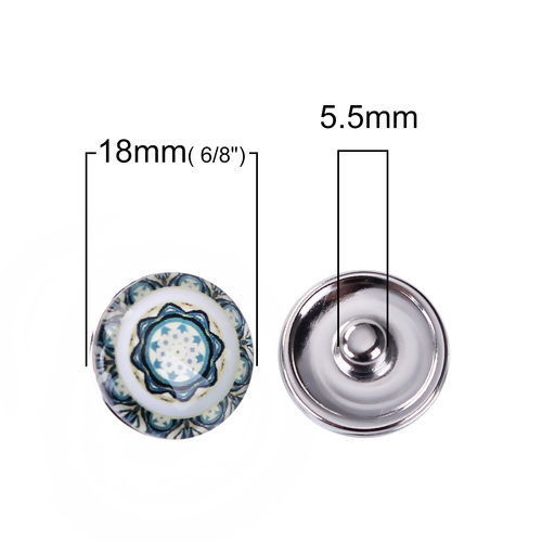 Picture of 18mm Copper & Glass Snap Button Fit Snap Button Bracelets Round Silver Tone Yellow Transparent At Random Mixed , Knob Size: 5.5mm( 2/8"), 10 PCs