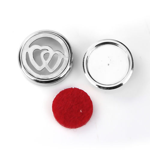 Picture of 20mm Copper & Stainless Steel Snap Button Fit Snap Button Bracelets Round Silver Tone Red Felt Oil Diffuser Pads Heart , Knob Size: 5.5mm( 2/8"), 1 Piece