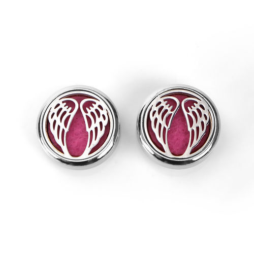 Picture of 20mm Copper & Stainless Steel Snap Button Fit Snap Button Bracelets Round Silver Tone Fuchsia Felt Oil Diffuser Pads Wing , Knob Size: 5.5mm( 2/8"), 1 Piece