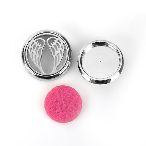 Picture of 20mm Copper & Stainless Steel Snap Button Fit Snap Button Bracelets Round Silver Tone Fuchsia Felt Oil Diffuser Pads Wing , Knob Size: 5.5mm( 2/8"), 1 Piece