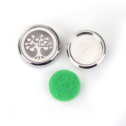 Picture of 20mm Copper & Stainless Steel Snap Button Fit Snap Button Bracelets Round Silver Tone Green Felt Oil Diffuser Pads Tree , Knob Size: 5.5mm( 2/8"), 1 Piece
