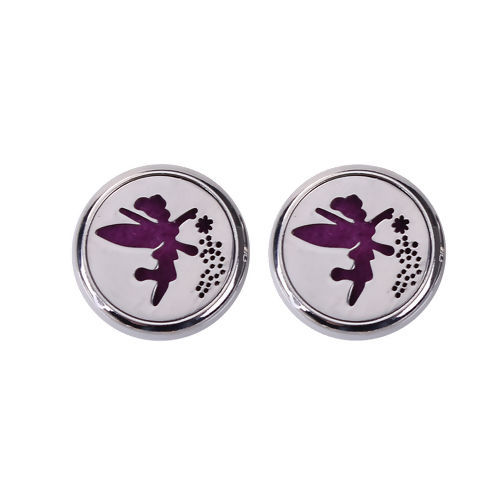 Picture of 20mm Copper & Stainless Steel Snap Button Fit Snap Button Bracelets Round Silver Tone Purple Felt Oil Diffuser Pads Fairy , Knob Size: 5.5mm( 2/8"), 1 Piece