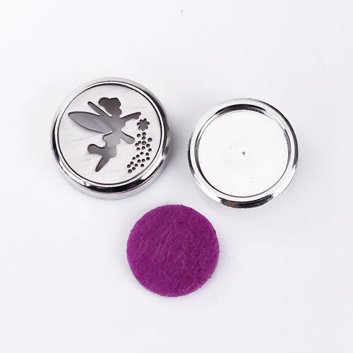 銅＋ステンレス鋼 20mm スナップボタン 円形 シルバートーン 紫 アロマパッドフェルト付き 精霊パターン つまみのサイズ： 5.5mm、 1 個 の画像