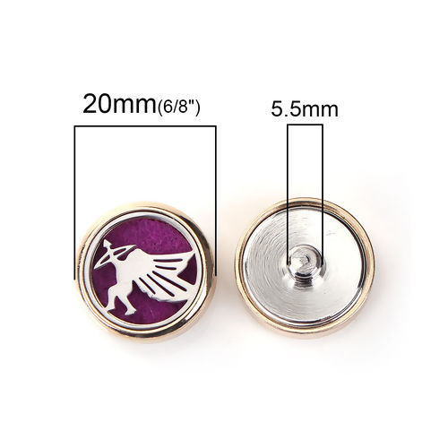 Picture of 20mm Copper & Stainless Steel Snap Button Fit Snap Button Bracelets Cupid Gold Plated Purple Felt Oil Diffuser Pads Round , Knob Size: 5.5mm( 2/8"), 1 Piece