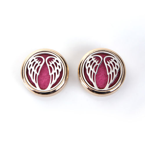 Picture of 20mm Copper & Stainless Steel Snap Button Fit Snap Button Bracelets Round Gold Plated Fuchsia Felt Oil Diffuser Pads Wing , Knob Size: 5.5mm( 2/8"), 1 Piece
