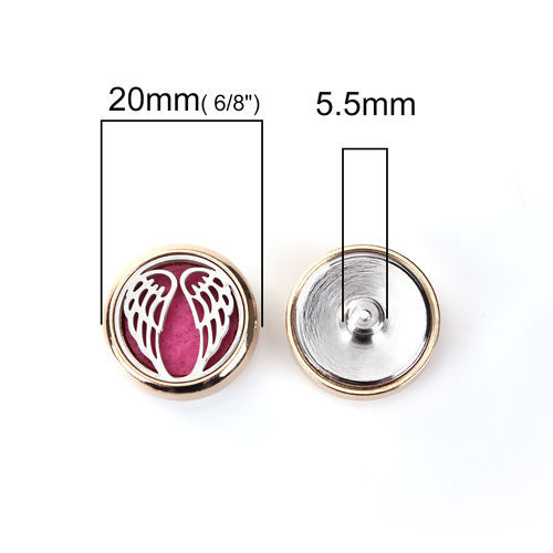Picture of 20mm Copper & Stainless Steel Snap Button Fit Snap Button Bracelets Round Gold Plated Fuchsia Felt Oil Diffuser Pads Wing , Knob Size: 5.5mm( 2/8"), 1 Piece