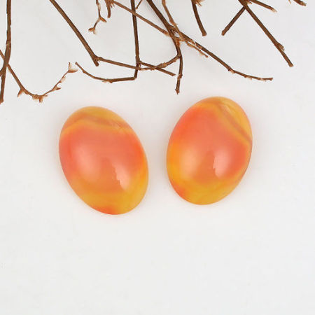 Picture of Resin Dome Seals Cabochon Oval Orange-red Ink Spot Pattern Transparent 25mm(1") x 18mm( 6/8"), 10 PCs