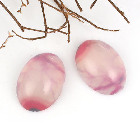 Picture of Resin Dome Seals Cabochon Oval Fuchsia Ink Spot Pattern Transparent 25mm(1") x 18mm( 6/8"), 10 PCs
