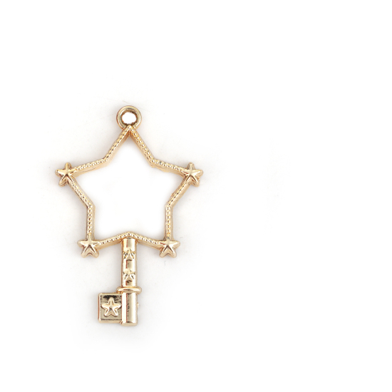 Image de Pendentif Cadre Arrière Ouvert pour Résine Polymètre en Alliage de Zinc Doré Etoile Clés 43mm x 29mm, 10 Pcs
