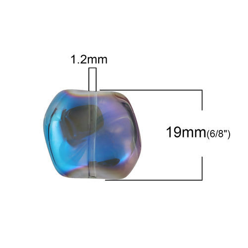 Bild von Muranoglas Tschechische Perlen Unregelmäßig Blau AB Farbe ca 19mm x 17mm, Loch:ca. 1.2mm, 10 Stück