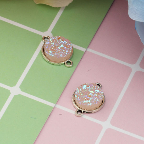 Picture of Zinc Based Alloy & Resin Druzy/ Drusy Connectors Round Antique Silver Color Golden 20mm x 14mm, 25 PCs
