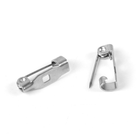 Picture of 304 Stainless Steel Pin Brooches Back Bar Findings Rectangle Silver Tone 14mm( 4/8") x 4mm( 1/8"), 20 PCs