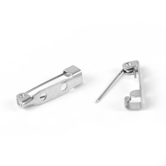 Picture of 304 Stainless Steel Pin Brooches Rectangle Silver Tone 19mm( 6/8") x 5mm( 2/8"), 20 PCs