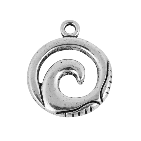 亜鉛合金 ボヘミアン チャーム 波型 銀古美 17mmx 14mm、 50 個