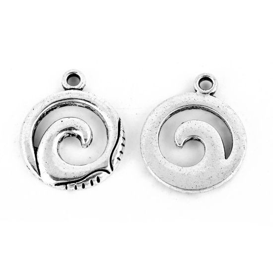 Picture of Zinc Based Alloy Boho Chic Charms Wave Antique Silver Color 17mm( 5/8") x 14mm( 4/8"), 50 PCs
