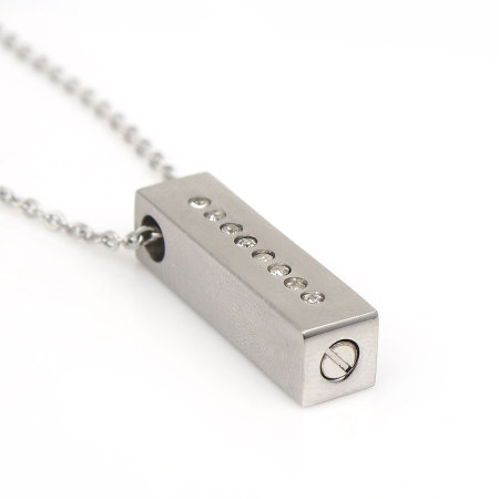 304 Stainless Steel Cremation Ash Urn Necklace Silver Tone Rectangle Clear Rhinestone 44.5cm(17 4/8") long, 1 Piece