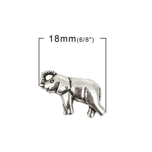 Picture of Zinc Based Alloy 3D Beads Elephant Animal Antique Silver Color 18mm x 11mm, Hole: Approx 1.5mm, 30 PCs