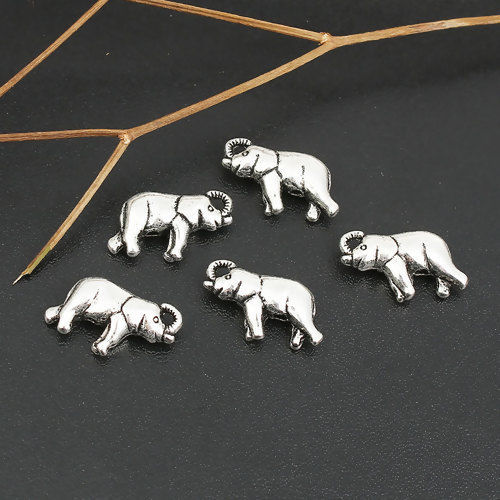 Picture of Zinc Based Alloy 3D Beads Elephant Animal Antique Silver Color 18mm x 11mm, Hole: Approx 1.5mm, 30 PCs