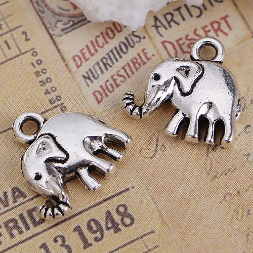 Bild von Zinklegierung Charms Elefant Antiksilber 13mm x 13mm, 50 Stück