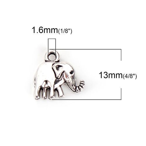 Bild von Zinklegierung Charms Elefant Antiksilber 13mm x 13mm, 50 Stück