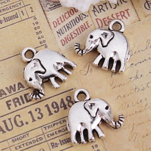 Bild von Zinklegierung Charms Elefant Antiksilber 13mm x 13mm, 50 Stück