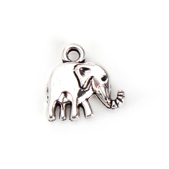 Bild von Zinklegierung Charms Elefant Antiksilber 13mm x 13mm, 50 Stück
