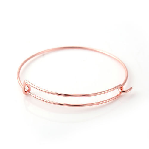 Picture of Iron Based Alloy Bangles Bracelets Round Rose Gold Can Open 21cm(8 2/8") long, 5 PCs