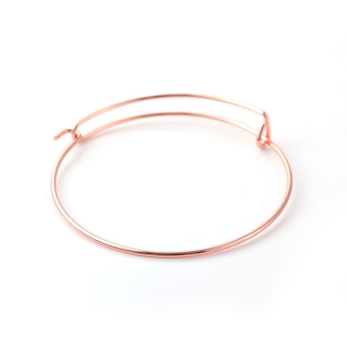 Picture of Iron Based Alloy Bangles Bracelets Round Rose Gold Can Open 21cm(8 2/8") long, 5 PCs