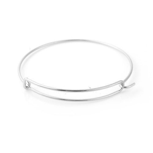 Picture of Iron Based Alloy Bangles Bracelets Round Silver Tone Can Open 21cm(8 2/8") long, 5 PCs