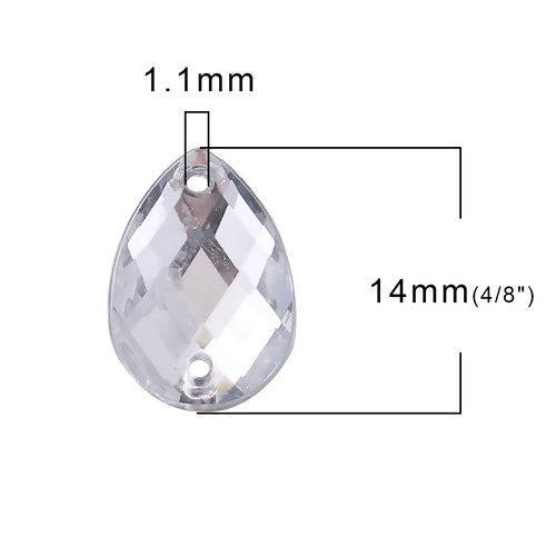 Picture of Acrylic Sew On Rhinestone Drop Transparent Clear Faceted 14mm( 4/8") x 10mm( 3/8") , 100 PCs