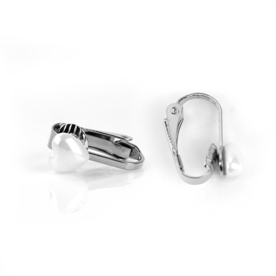 Immagine di 316 Conchiglia Clip Orecchio Tono Argento Bianco Cuore 16mm x 7mm, 1 Paio”