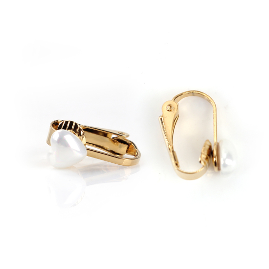 Immagine di 316 Conchiglia Clip Orecchio Oro Placcato Bianco Cuore 16mm x 7mm, 1 Paio”