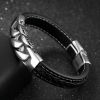 Picture of 316L Cowhide Leather Men Bangles Bracelets Silver Tone Black 20cm(7 7/8") long, 1 Piece”