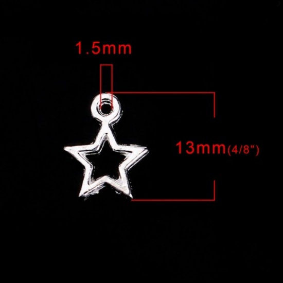 Imagen de Zamak Colgantes Charms Estrellas de cinco puntos Argentado 13mm x 10mm, 100 Unidades