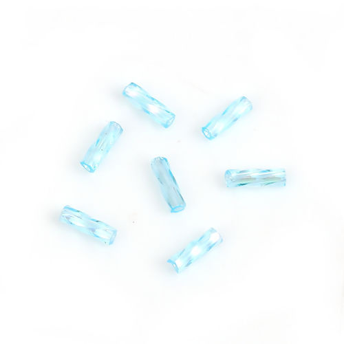 Picture of (Japan Import) Glass Beads Twisted Bugle Blue AB Rainbow Color Transparent About 6mm x 2mm, Hole: Approx 0.8mm, 10 Grams (Approx 33 PCs/Gram)