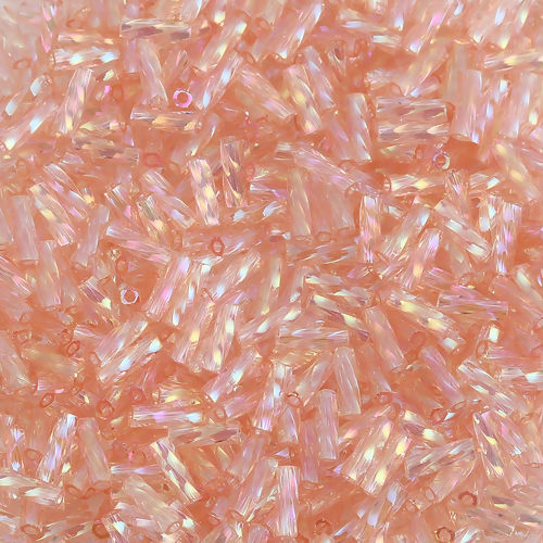 Bild von (Japan Import) Glas Perlen Twisted Bugle Hot Pink AB Farbe Transparent ca. 6mm x 2mm, Loch:ca. 0.8mm, 10 Gramm (ca. 33 Stück/Gramm)