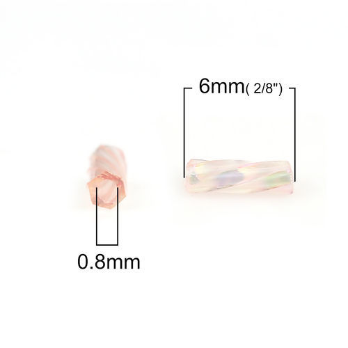 Picture of (Japan Import) Glass Beads Twisted Bugle Orange Pink AB Rainbow Color Transparent About 6mm x 2mm, Hole: Approx 0.8mm, 10 Grams (Approx 33 PCs/Gram)