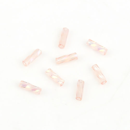 Picture of (Japan Import) Glass Beads Twisted Bugle Orange Pink AB Rainbow Color Transparent About 6mm x 2mm, Hole: Approx 0.8mm, 10 Grams (Approx 33 PCs/Gram)