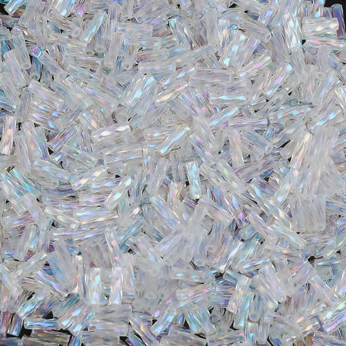 Bild von (Japan Import) Glas Perlen Twisted Bugle Transparent AB Farbe ca. 6mm x 2mm, Loch:ca. 0.8mm, 10 Gramm (ca. 33 Stück/Gramm)