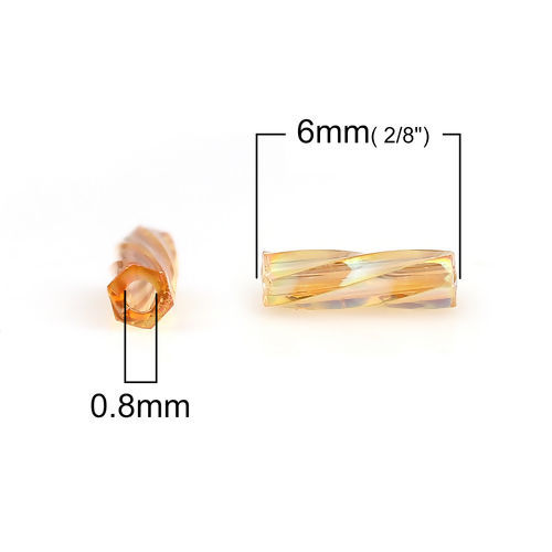 Bild von (Japan Import) Glas Perlen Twisted Bugle Bernsteingelb AB Farbe Transparent ca. 6mm x 2mm, Loch:ca. 0.8mm, 10 Gramm (ca. 33 Stück/Gramm)