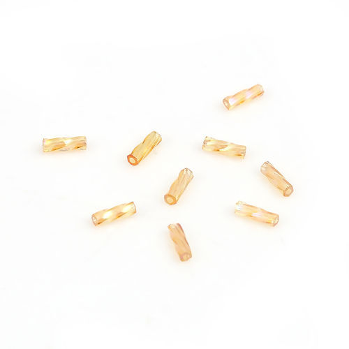 Picture of (Japan Import) Glass Beads Twisted Bugle Amber AB Rainbow Color Transparent About 6mm x 2mm, Hole: Approx 0.8mm, 10 Grams (Approx 33 PCs/Gram)