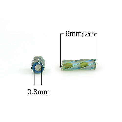 Image de (Japon Importation) Perles en Verre Bugles Torsadés Vert Couleur AB Env. 6mm x 2mm, Trou: Env. 0.8mm, 10 Grammes (Env. 33 Pcs/Gramme)