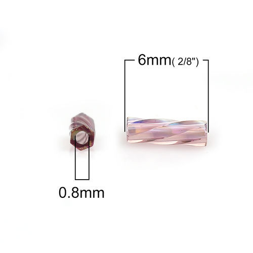 Bild von (Japan Import) Glas Perlen Twisted Bugle Helllilac AB Farbe Transparent ca. 6mm x 2mm, Loch:ca. 0.8mm, 10 Gramm (ca. 33 Stück/Gramm)