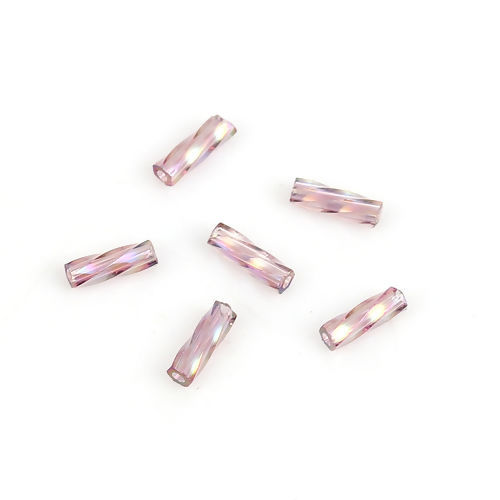 Picture of (Japan Import) Glass Beads Twisted Bugle Pale Lilac AB Rainbow Color Transparent About 6mm x 2mm, Hole: Approx 0.8mm, 10 Grams (Approx 33 PCs/Gram)