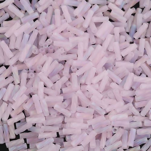 Picture of (Japan Import) Glass Beads Twisted Bugle Pink AB Rainbow Color Frosted About 6mm x 2mm, Hole: Approx 0.8mm, 10 Grams (Approx 33 PCs/Gram)